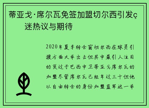 蒂亚戈·席尔瓦免签加盟切尔西引发球迷热议与期待 蒂亚戈·席尔瓦免签加盟切尔西引发球迷热议与期待